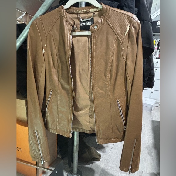 Express Women's Tan Leather Jacket - Picture 1 of 9
